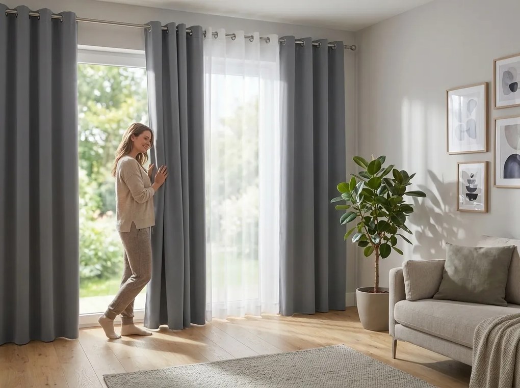 Jasnoszara zasłona OXFORD 140x250 cm Zawieszanie: Taśma z wiązaniami