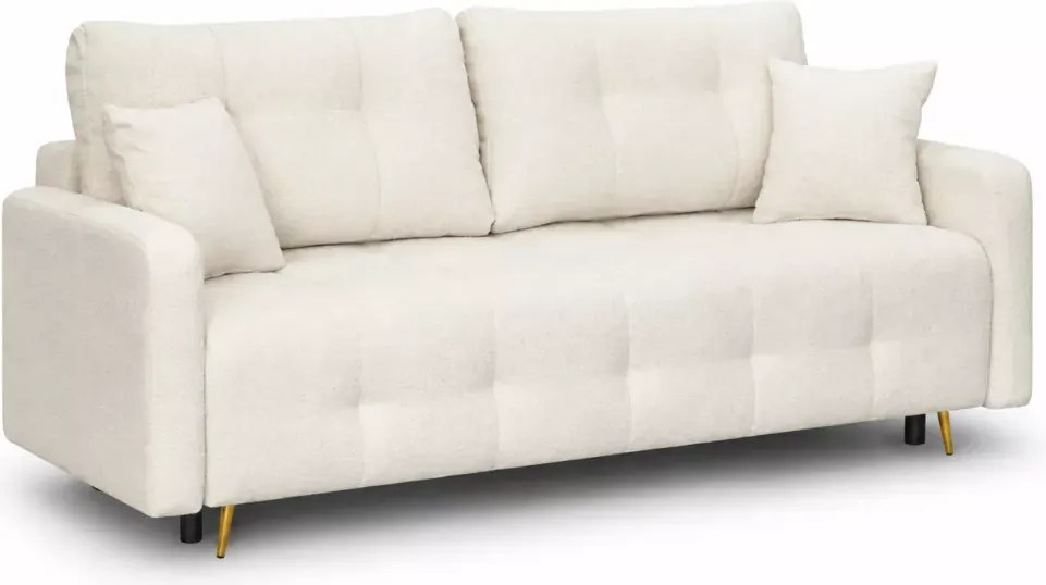 Nowoczesna sofa Elivo z funkcją spania i pojemnikiem na pościel w kolorze beżowym