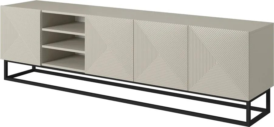 Szafka RTV Asha 200 cm ryflowana z wnęką i czarnym stelażem - kaszmir