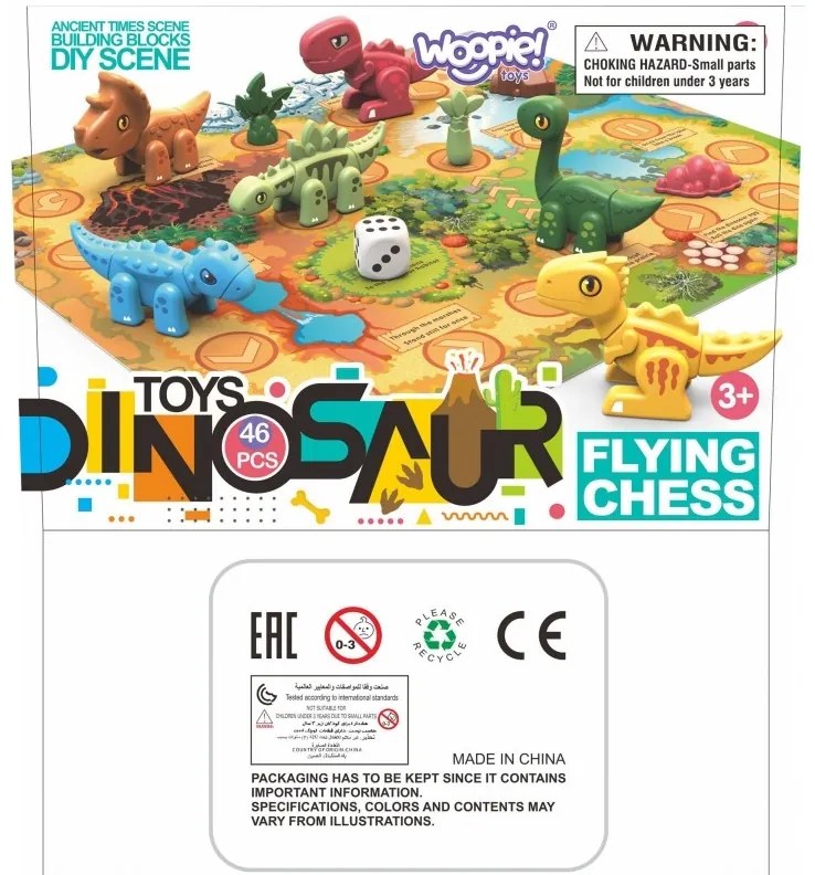 Woopie zestaw konstrukcyjny 2w1 gra planszowa dinozaury + kostka 46 el.
