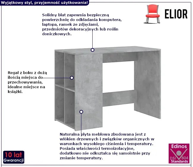 Szare biurko z regałem w kolorze beton H3-G07