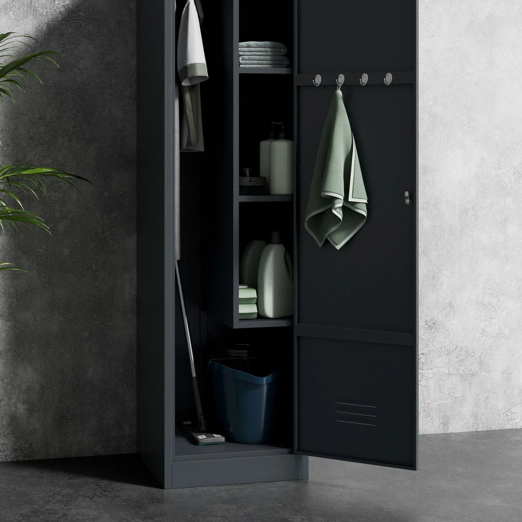 Szafa gospodarcza metalowa wąska antracytowa, 500x1850x500 mm: AGNES