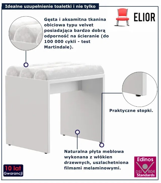 Biały taboret tapicerowany welurem M5-Z07