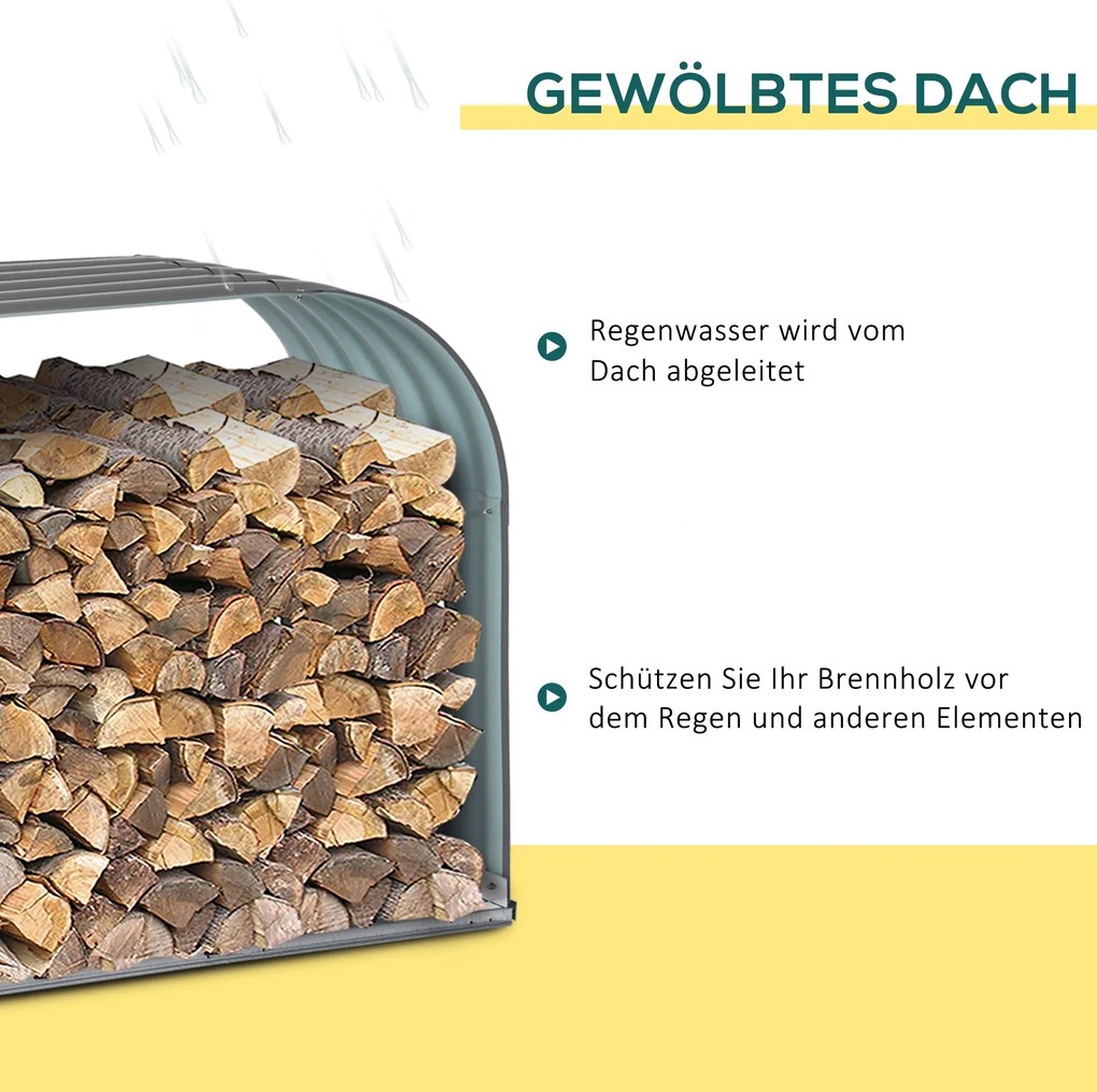 Outsunny Stojak na Drewno Opałowe Drewutnia Stalowa Szara 212x46x112cm | Aosom PL