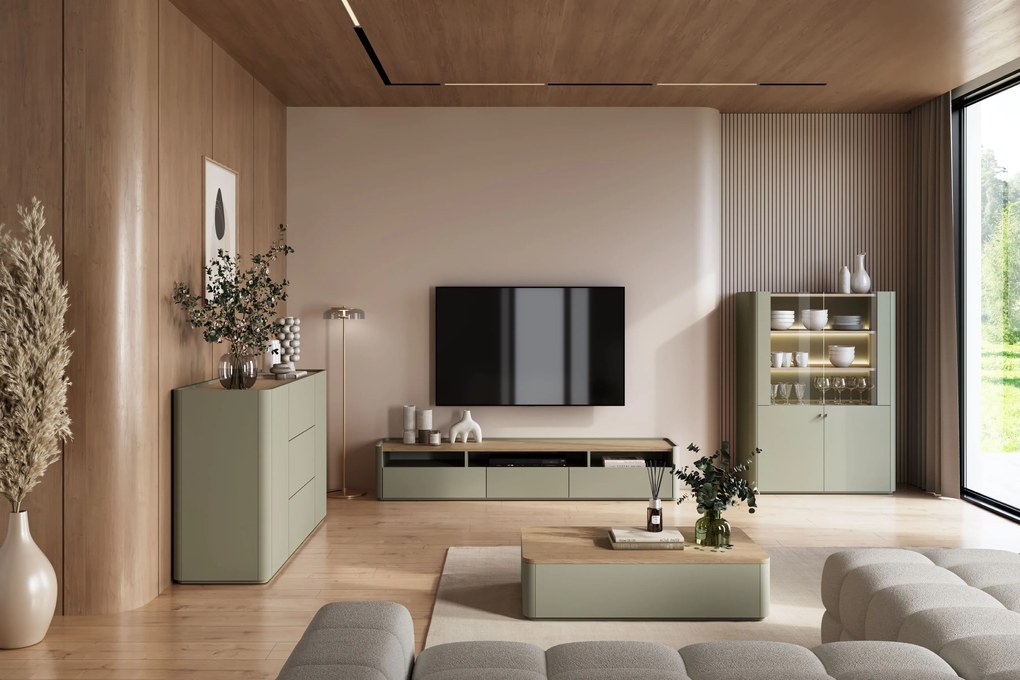 Stolik kawowy Elivo 100 cm z szufladami - eukaliptus / dąb baltic dune