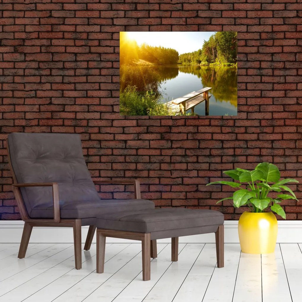 Obraz na szkle - Jezioro w pobliżu lasu (70x50 cm)