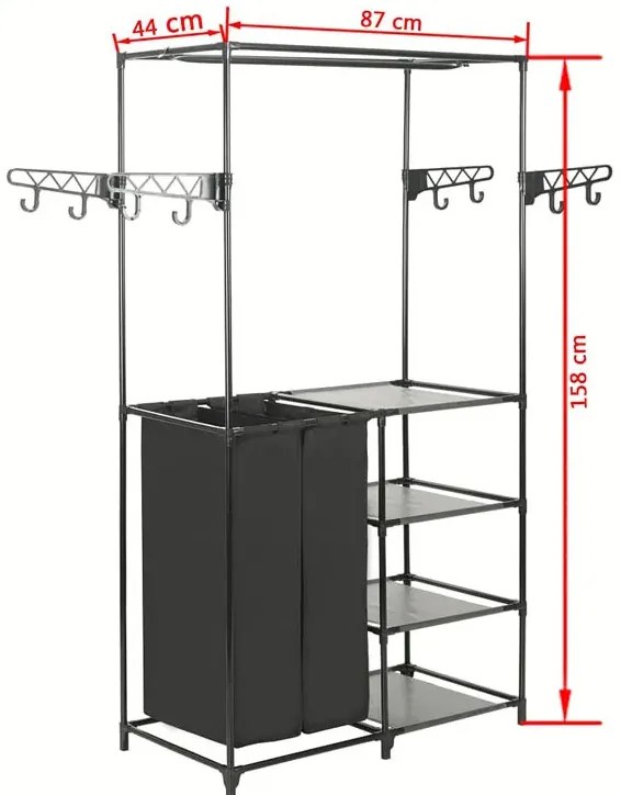 Wolnostojący wieszak na ubrania z półkami i koszami M9-H11