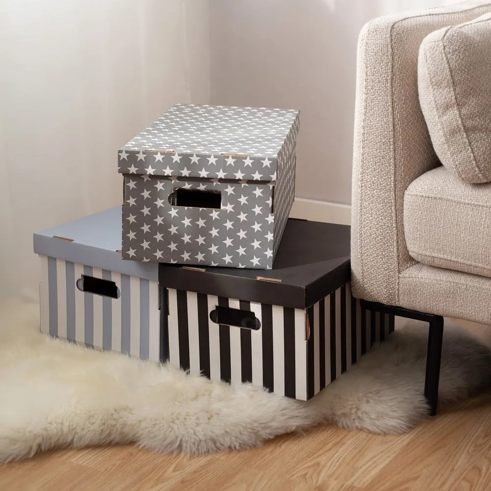 Kartonowe pojemniki zestaw 2 szt. z pokrywką Stripes – Compactor