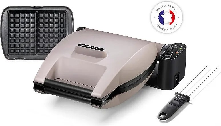 Gofrownica LAGRANGE 019133 Szary Perłowy 1200W - Płyty z Odlewu Aluminiowego Nieprzywierające, Regulacja Miękkości/Chrupkości, Dołączony Patyczek do Gofrów