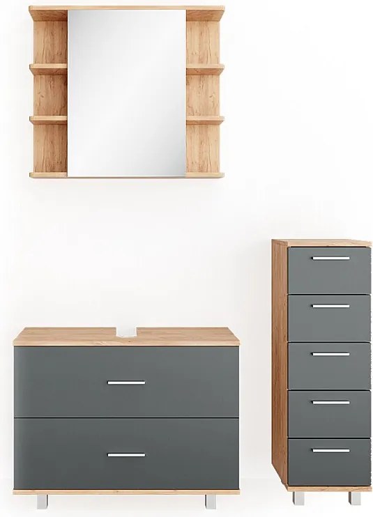 Zestaw mebli łazienkowych antracyt/złoty dąb 80x33x60 ilias