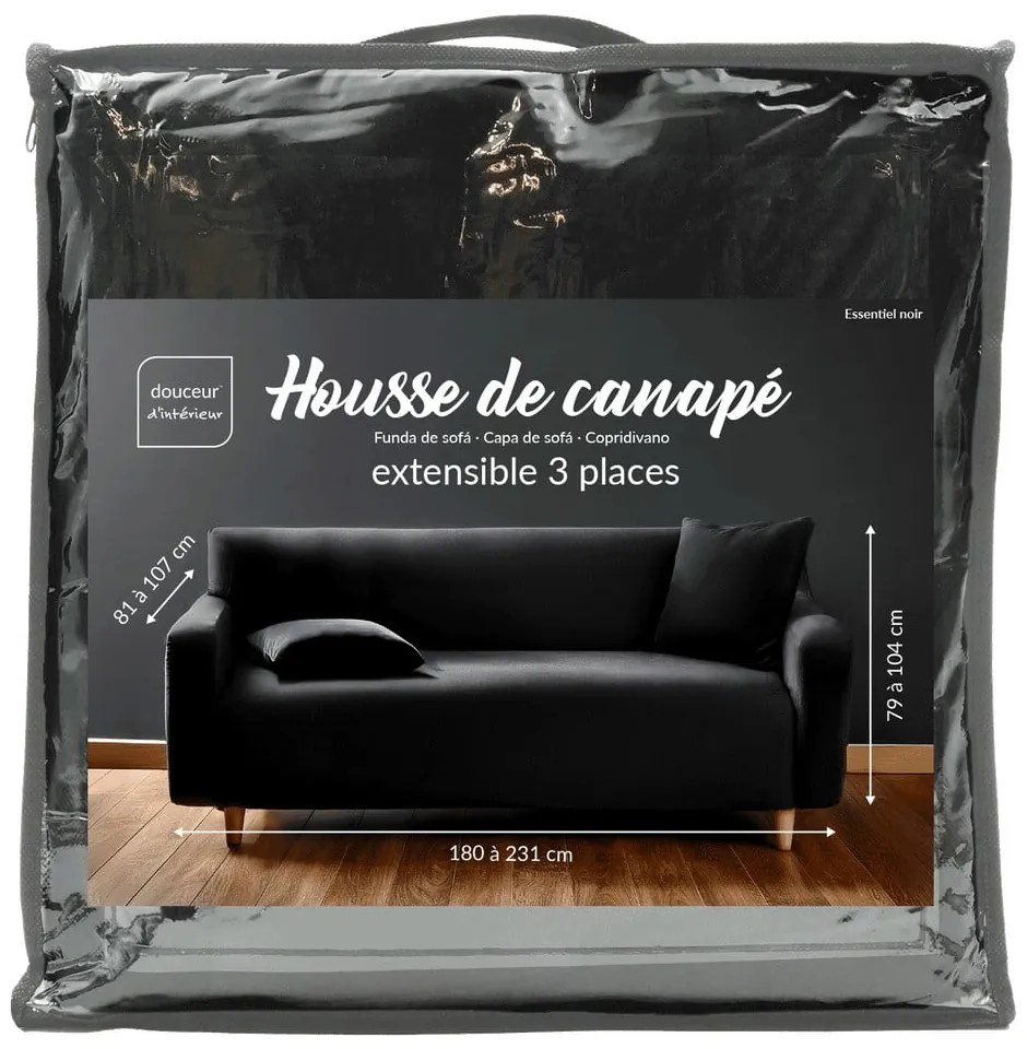 Czarny elastyczny pokrowiec na sofę 3-osobowy Mila – douceur d'intérieur