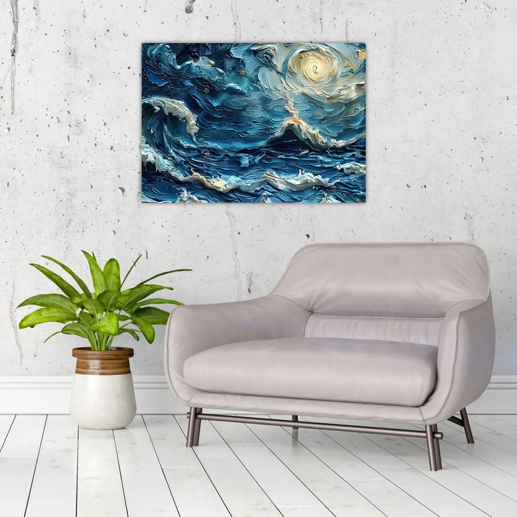 Obraz na szkle - Malowanie nieba i morza (70x50 cm)