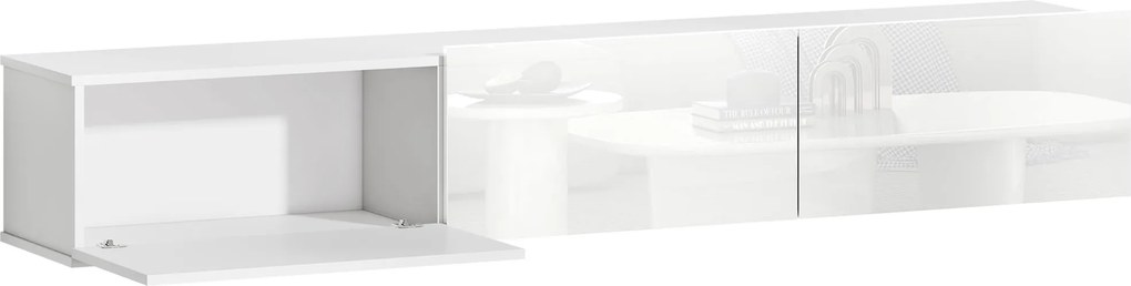 HOMCOM Wisząca szafka RTV, montaż ścienny, 3 klapy, dużo miejsca do przechowywania, 180 cm, płyta wiórowa, Biały