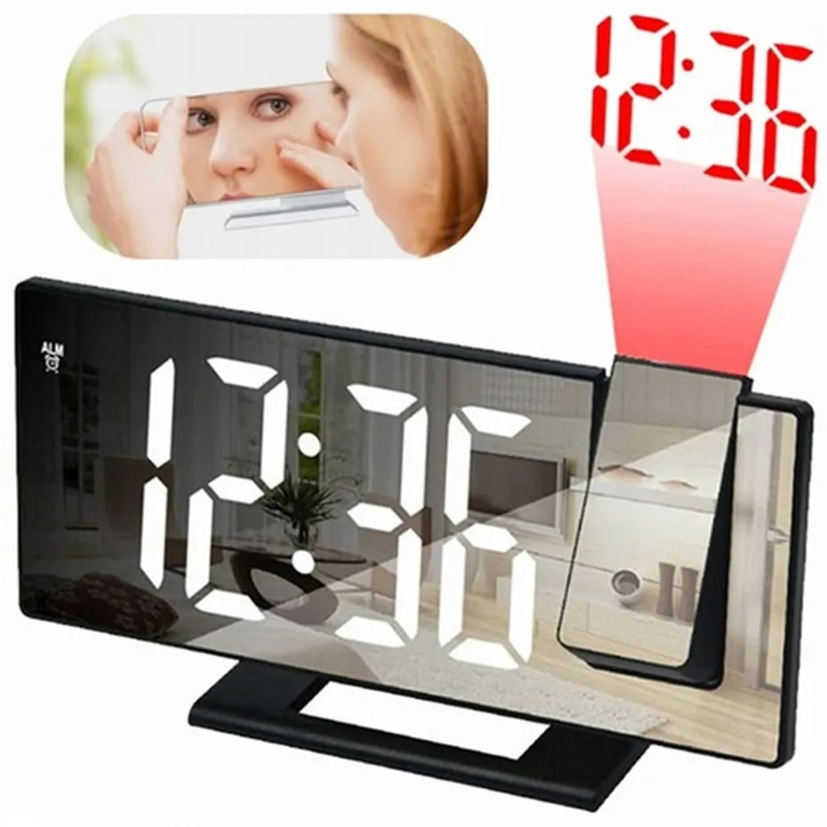 ELEKTRONICZNY ZEGAR LED cyfrowy z projektorem budzik termometr lustro 4w1