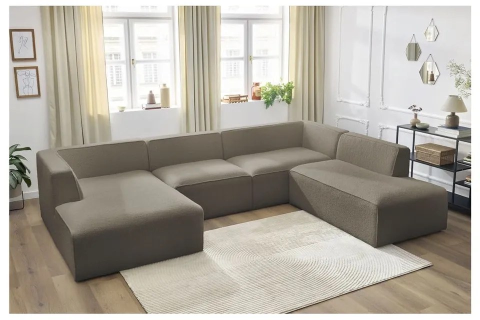 Brązowy narożnik modułowy z materiału bouclé (prawostronny/w kształcie litery U) Megeve – Bobochic Paris