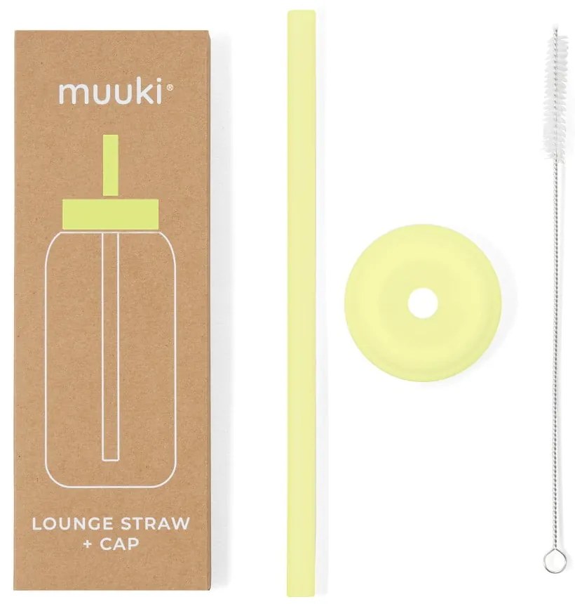 Silikonowa słomka z wieczkiem i szczoteczką w komplecie Sunny Lemonade – Muuki