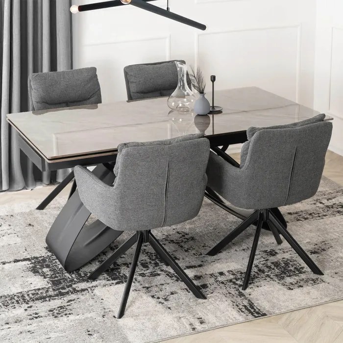 Krzesło Tapicerowane Obrotowe do Salonu PAUL Ciemnoszare Nowoczesne