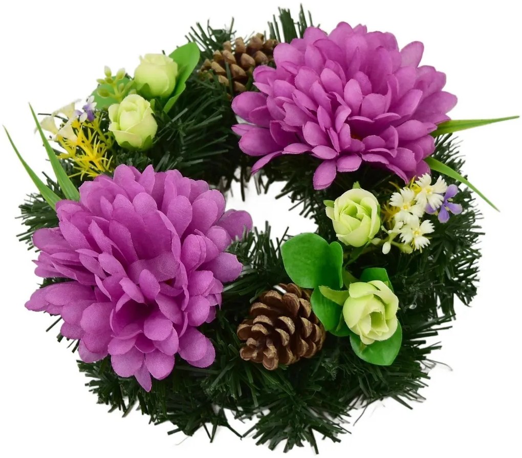 Wianek na Dzień Zaduszny Fioletowe chryzantemy, 20 cm