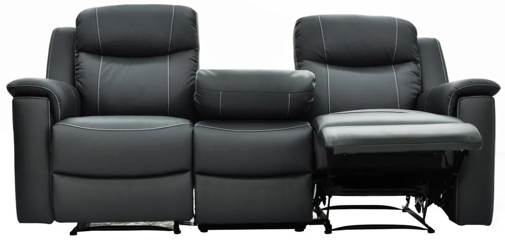 Kanapa 3-osobowa, 2-osobowa i fotel z funkcją relax EVASION ze skóry - Szary