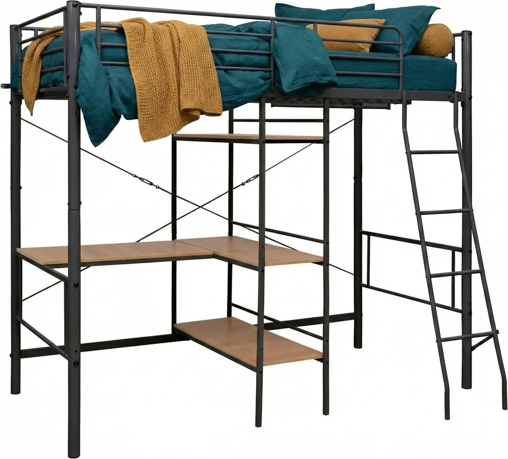 Szaro-brązowe łóżko piętrowe z biurkiem 90x200 cm K6-Z01