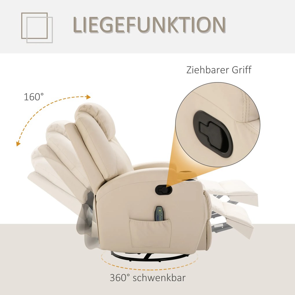 HOMCOM Fotel masujący do relaksu z 5 trybami masażu kremowy wygodny do salonu | Aosom PL