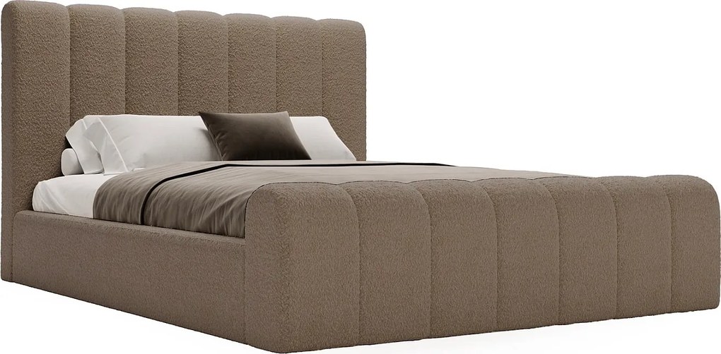 Emporius Valetta łóżko dwuosobowe 160x200 - wyoski przód, pojemnik, tkanina boucle - łóżko sypialniane w nowoczesnym stylu - brązowy (Anthology 5)