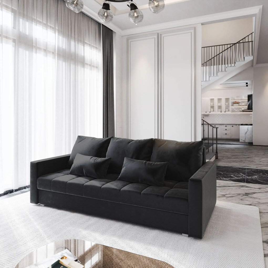 Masseno Sofa SIRO z funkcją spania i pojemnikiem na pościel, Rozkładana sofa - Czarny, KRONOS 07