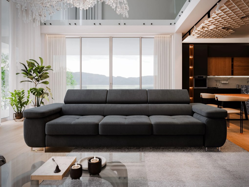Masseno Sofa MOSINE z funkcją spania, Rozkładana sofa - Czarny ciemny, MONOLITH 95
