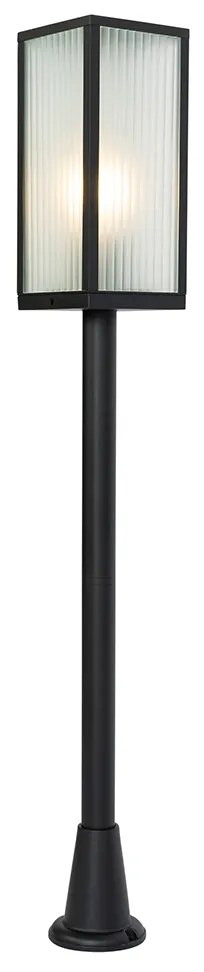 Zewnetrzna Stojąca lampa ogrodowa czarna z żebrowanym szkłem 100 cm IP44 - Charlois Nowoczesny Oswietlenie zewnetrzne