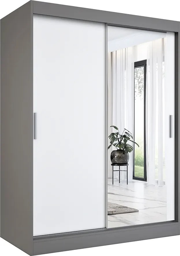 Szafa przesuwna antracyt + biały 150 cm biały połysk K8-H24