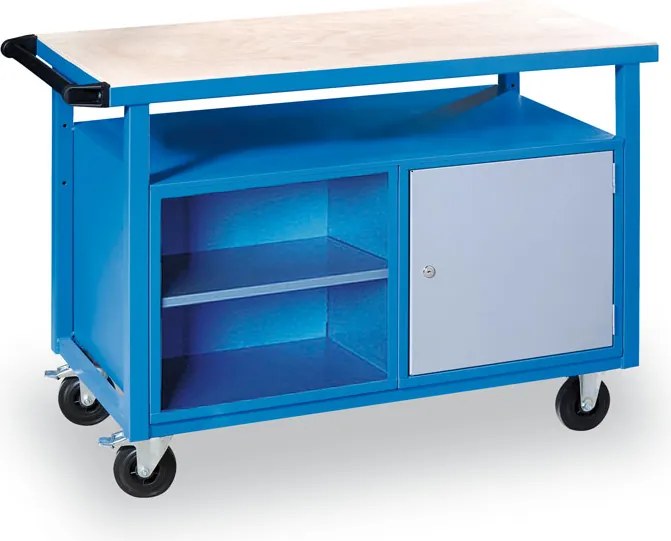 Stół warsztatowy mobilny GD, 1 szafka, 1 półka, 1190 x 600 x 850 mm, szary