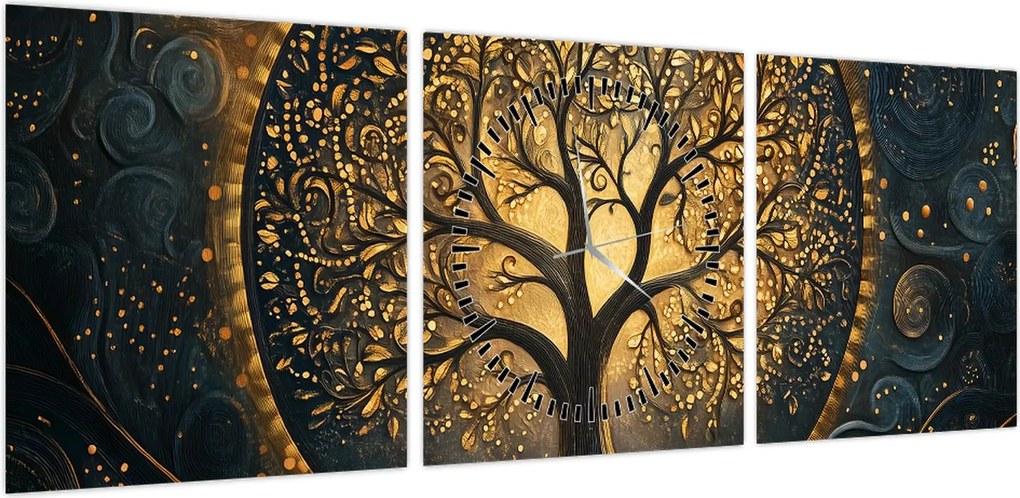 Obraz – Drzewo ze złotą aurą (z zegarem) (90x30 cm)