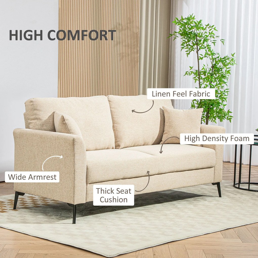 HOMCOM Sofa 2-osobowa z grubą tapicerką, do 360 kg, 179 x 80 x 89 cm, Beżowa