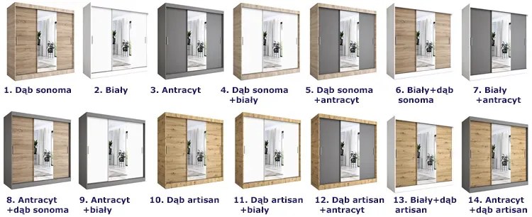 Szafa przesuwna  biały + dąb artisan 200 cm - Massi 6X