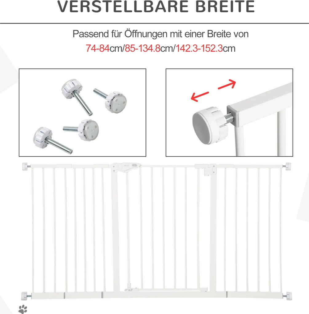 PawHut Bramka Ochronna dla Psów, Rozszerzalna, Montaż Na Zacisk, Metal, 136x76cm, Biały