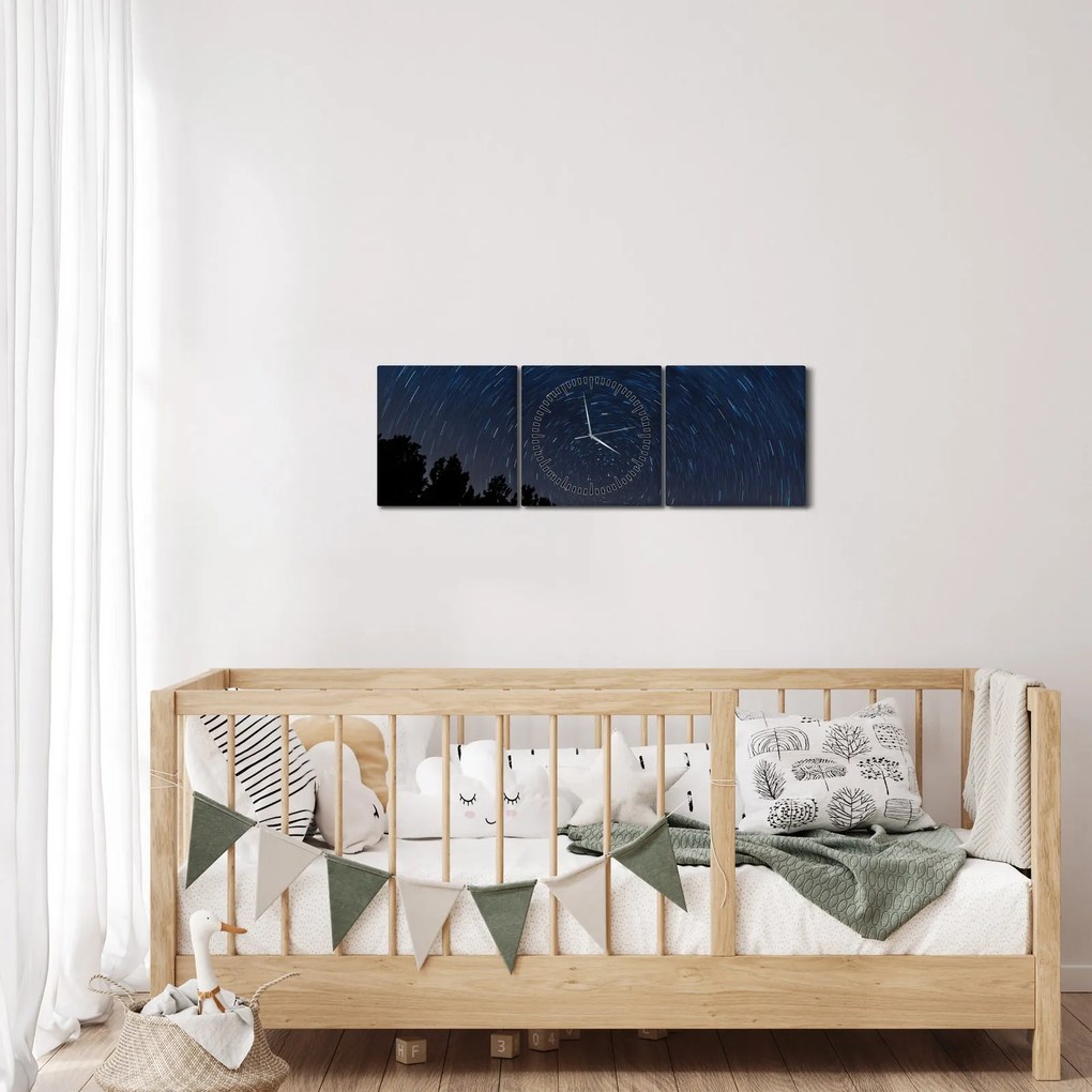 Obraz nocnego nieba (z zegarem) (90x30 cm)