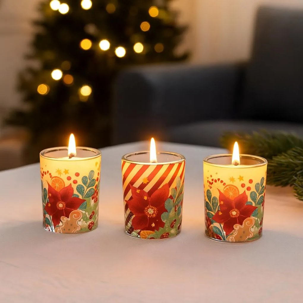 Świeczki zapachowe ze świątecznym nadrukiem, Ø 5 cm, 3 szt.