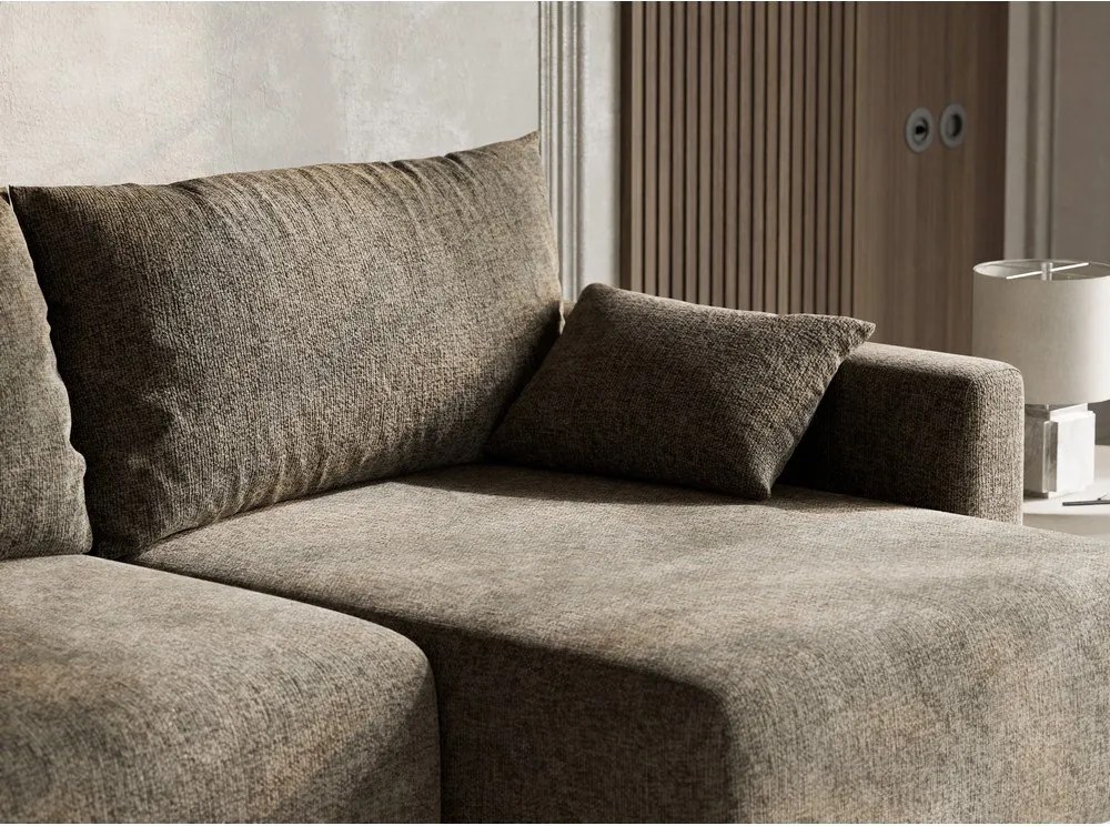 Brązowy rozkładany/ze schowkiem narożnik z tkaniny szenilowej (prawostronny/z szezlongiem) Leon – Maison de Rêve