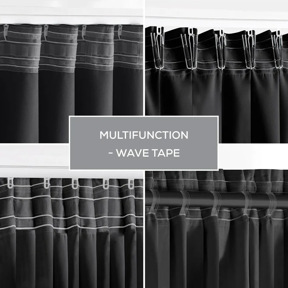 Restilo Zasłona Blackout Oxford Pleat czarny, 140 x 245 cm
