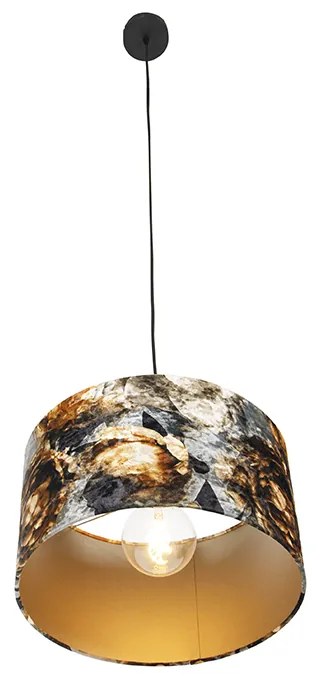 Nowoczesna lampa wisząca czarna z kloszem w kwiaty 35 cm - Combi Nowoczesny Oswietlenie wewnetrzne