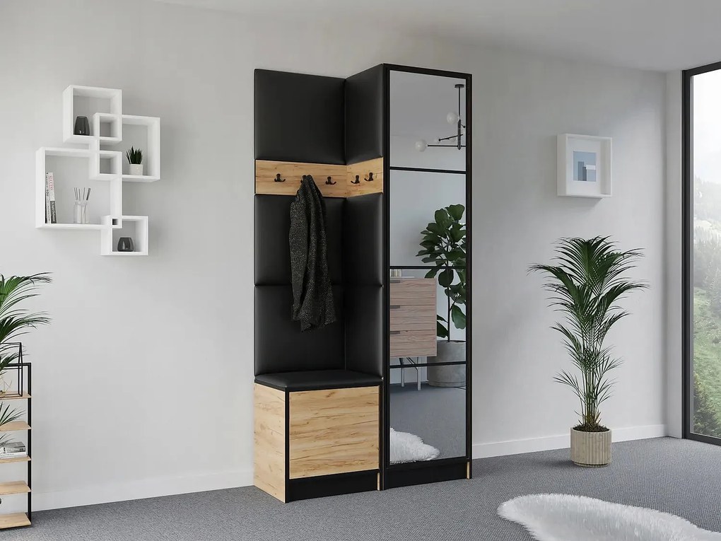 Garderoba EDEN 11 Dąb Craft Złoty + Ekoskóra Czarna