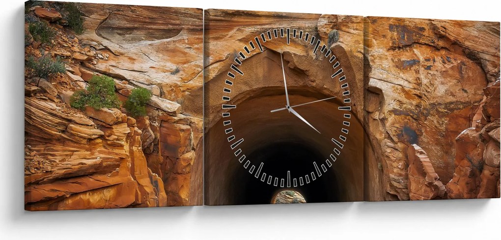 Obraz - tunel w skale (z zegarem) (90x30 cm)