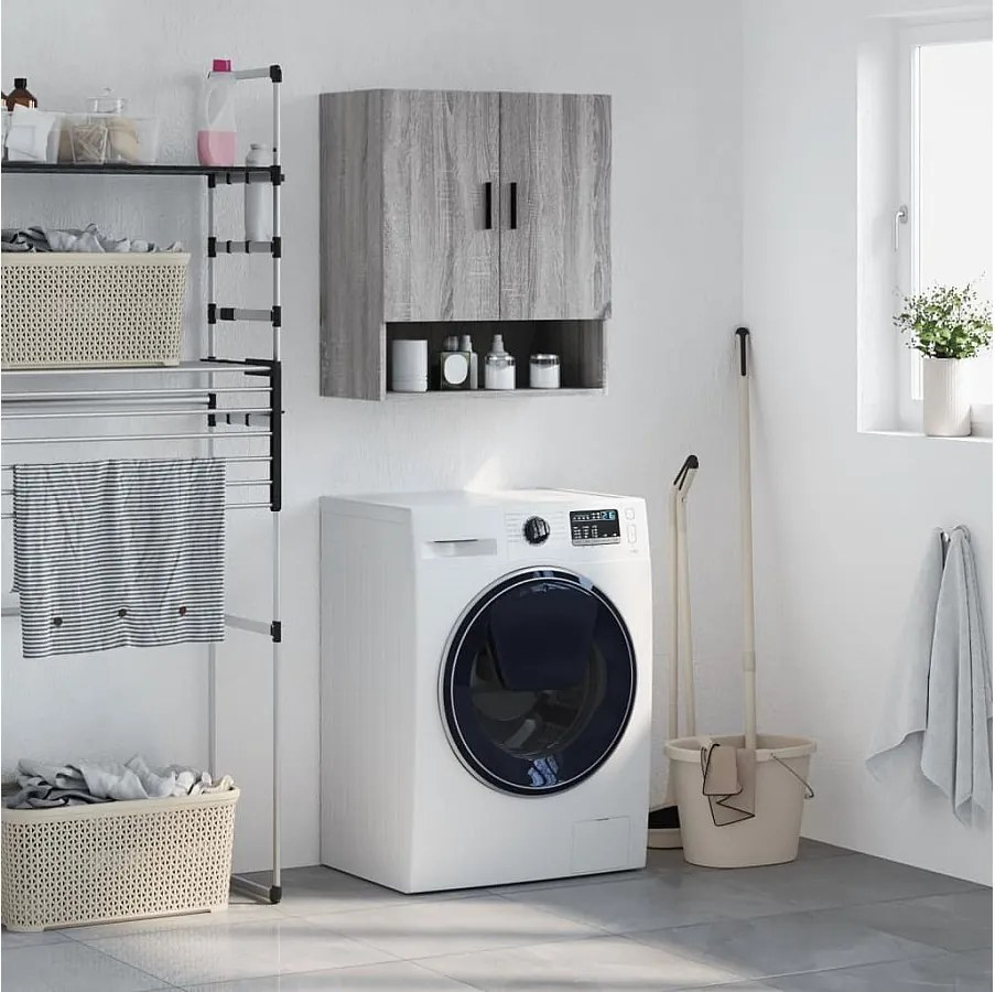 Szara szafka wisząca Sonoma 60x31x70 cm z drewna inżynieryjnego z dużą przestrzenią do przechowywania i zawieszeniem