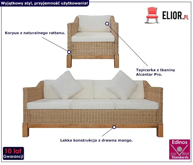 2-częściowy zestaw wypoczynkowy, naturalny rattan L8-R75