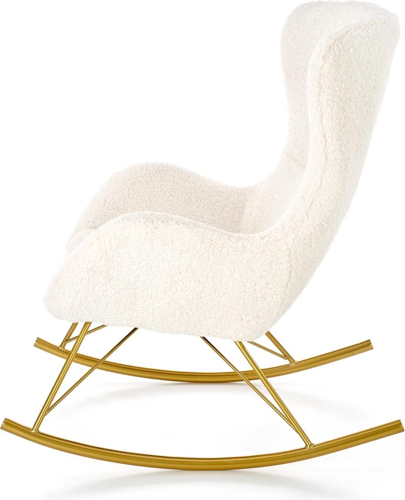 Nowoczesny fotel bujany na złotych płozach Liberto