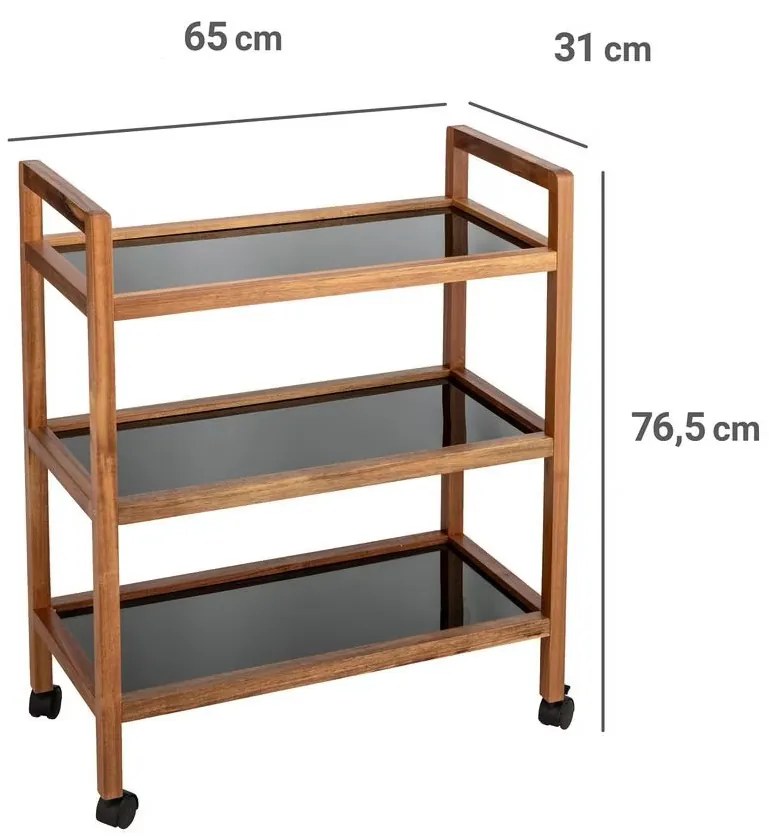 Szeroki mobilny regał z drewna akacji FONDI, wys. 76,5 cm