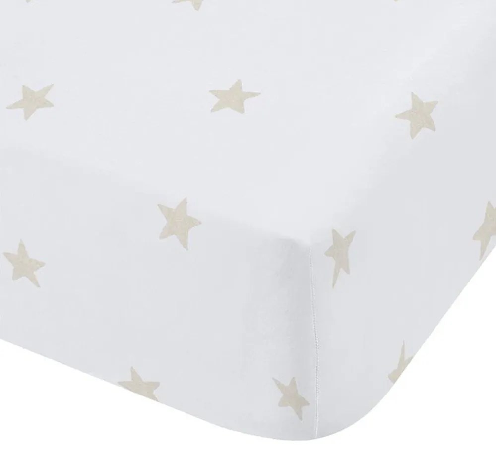 Biało-beżowe bawełniane prześcieradło dziecięce jednoosobowe z gumką 90x190 cm Mini Star &amp; Stripes – Bianca