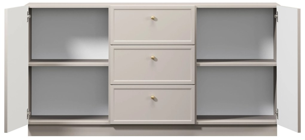 Komoda Lorini 150 cm z szufladami - kaszmir / złote uchwyty