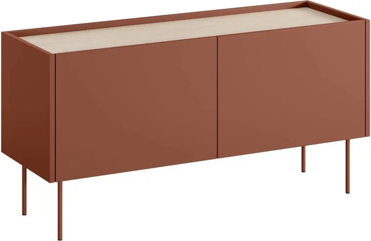 Szafka RTV Desin 120 cm z metalowymi nogami - czerwony / ceramic red / dąb nagano
