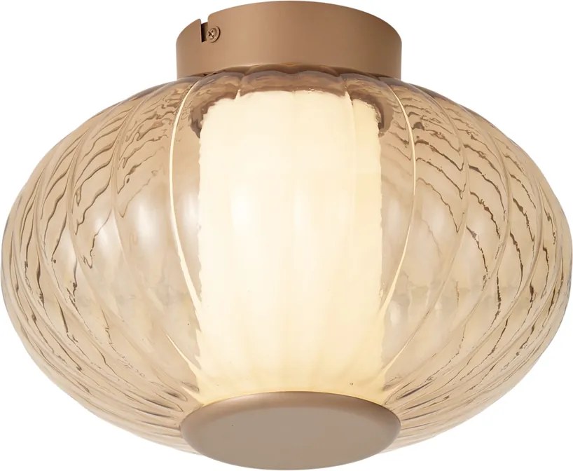 Designerska lampa sufitowa mosiężna 28 cm ze szkłem bursztynowym, ze zintegrowaną diodą LED i 3-stopniowym ściemnianiem - Margherite
